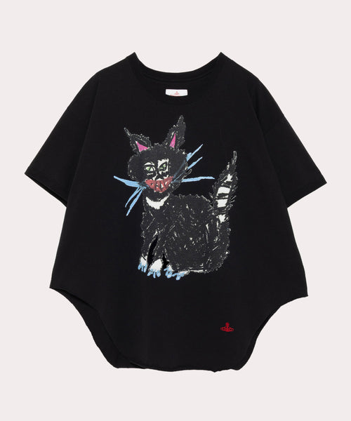 NINE LIVES ラウンドヘムTシャツ(ブラック)（レディース