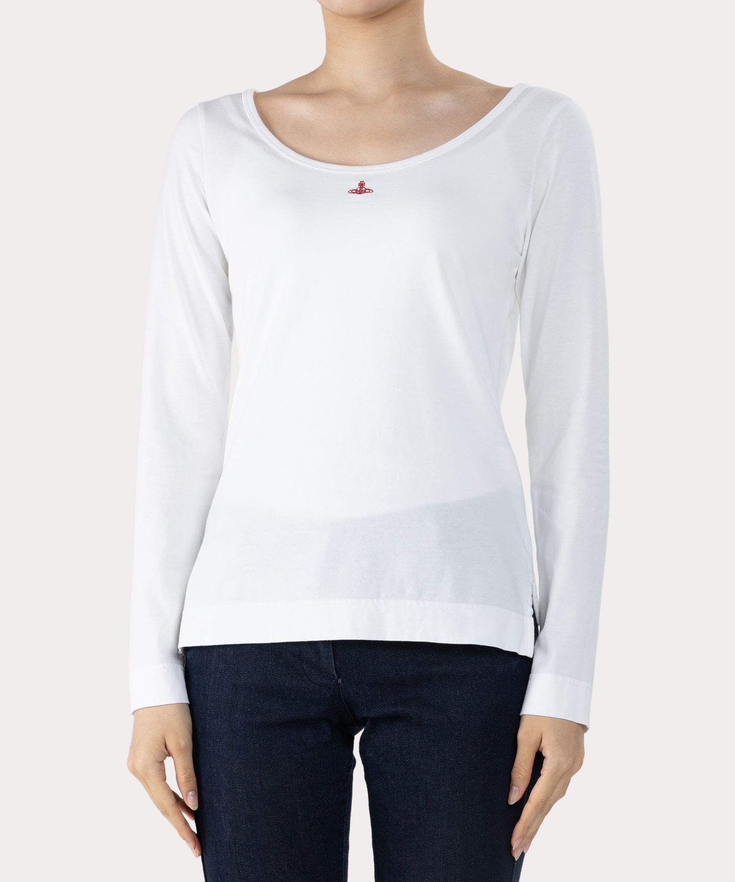 ベーシック ラウンドネック 長袖Tシャツ(ホワイト)（レディース