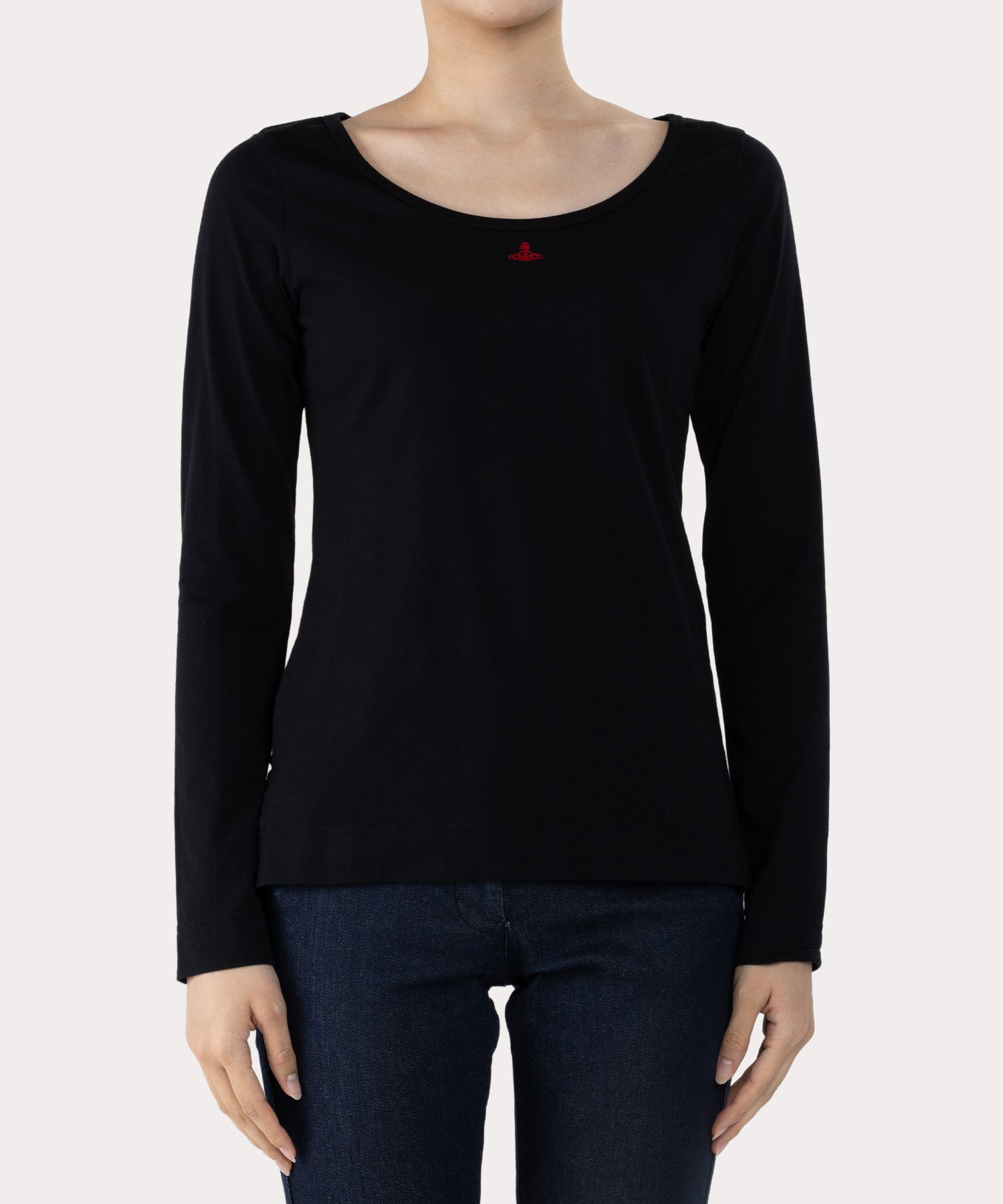 ベーシック ラウンドネック 長袖Tシャツ(ブラック)（レディース