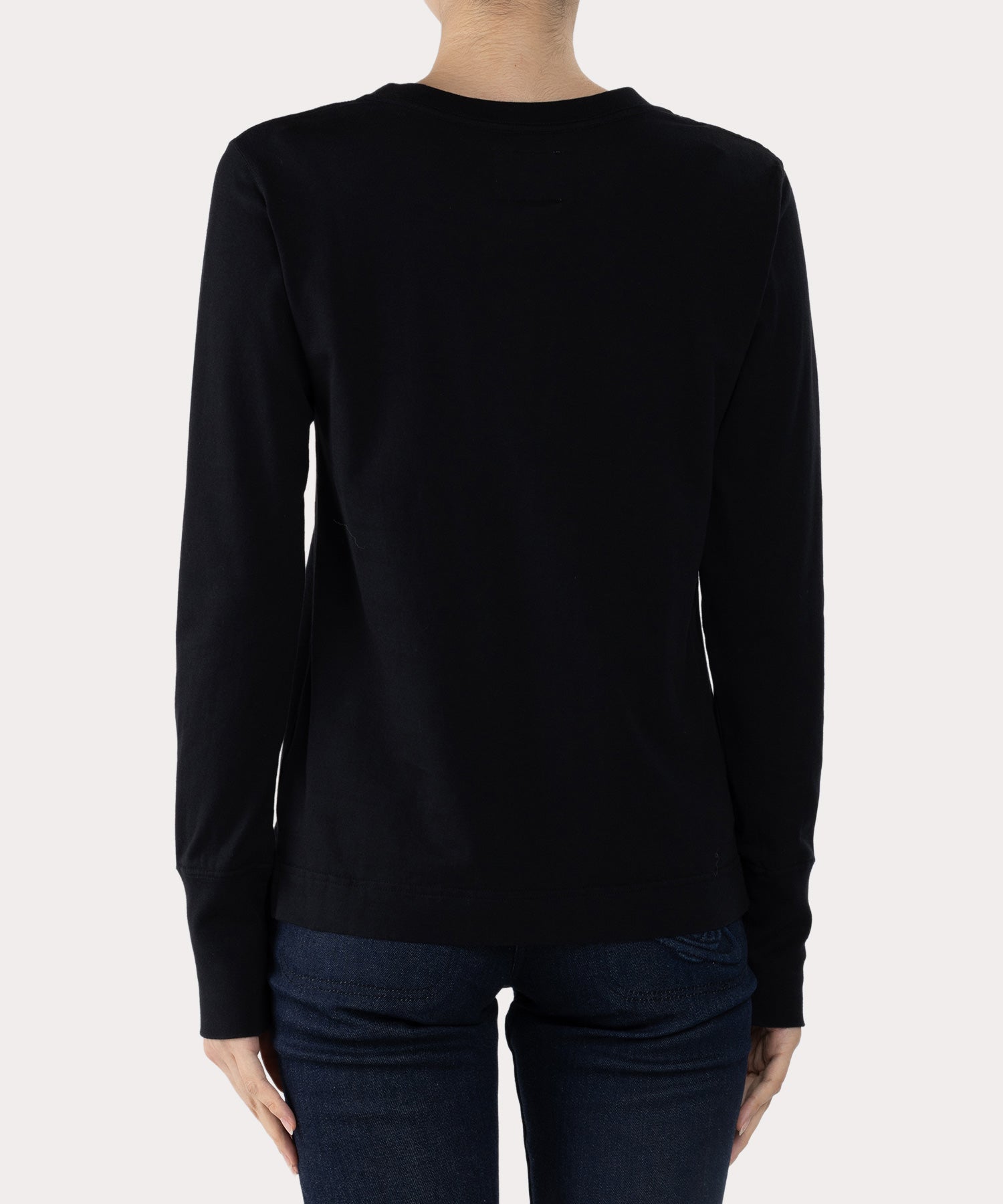 天竺ベーシック クルーネック 長袖Tシャツ(ブラック)（レディース