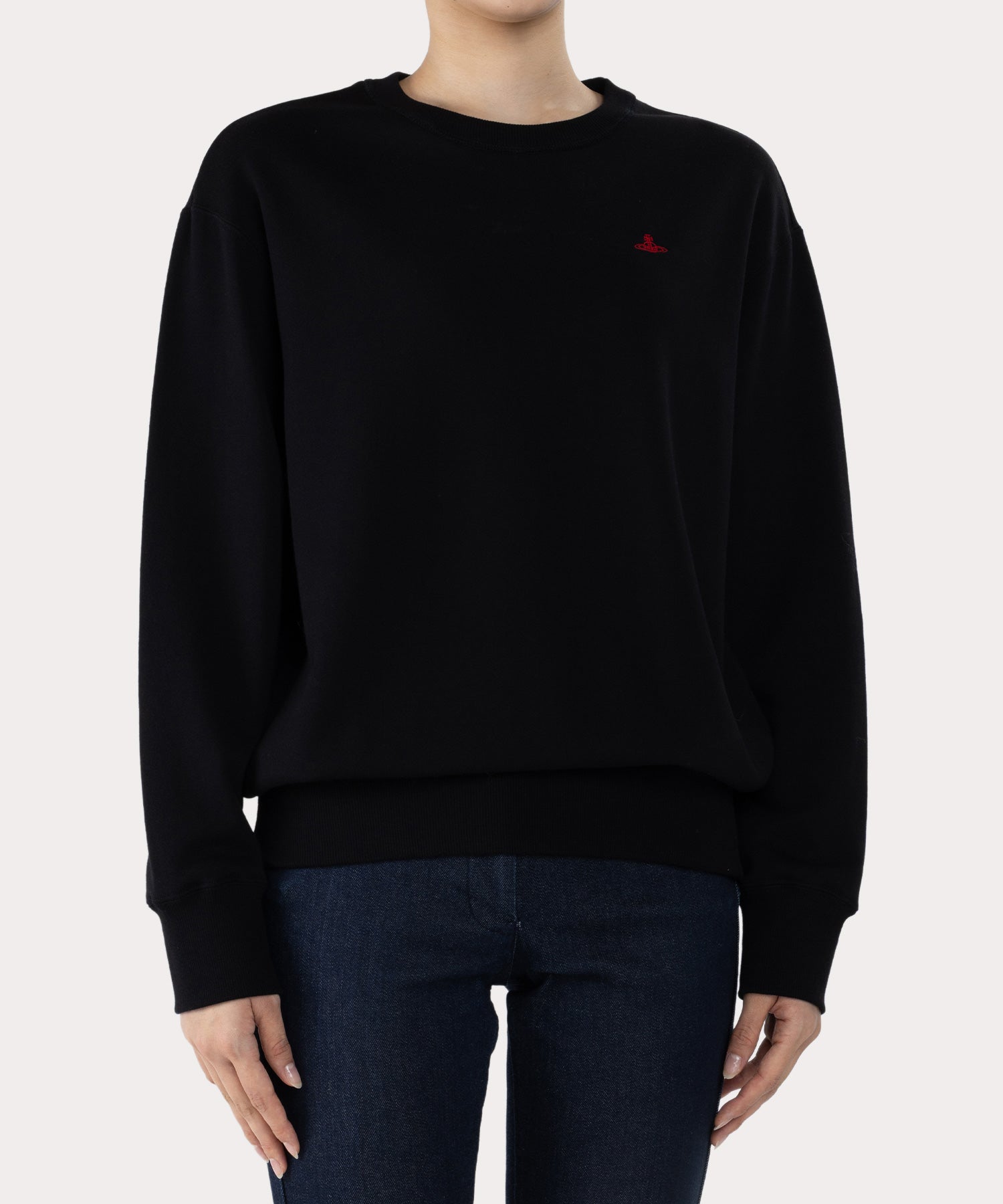 裏毛クルーネック スウェットシャツ(ブラック)（レディース