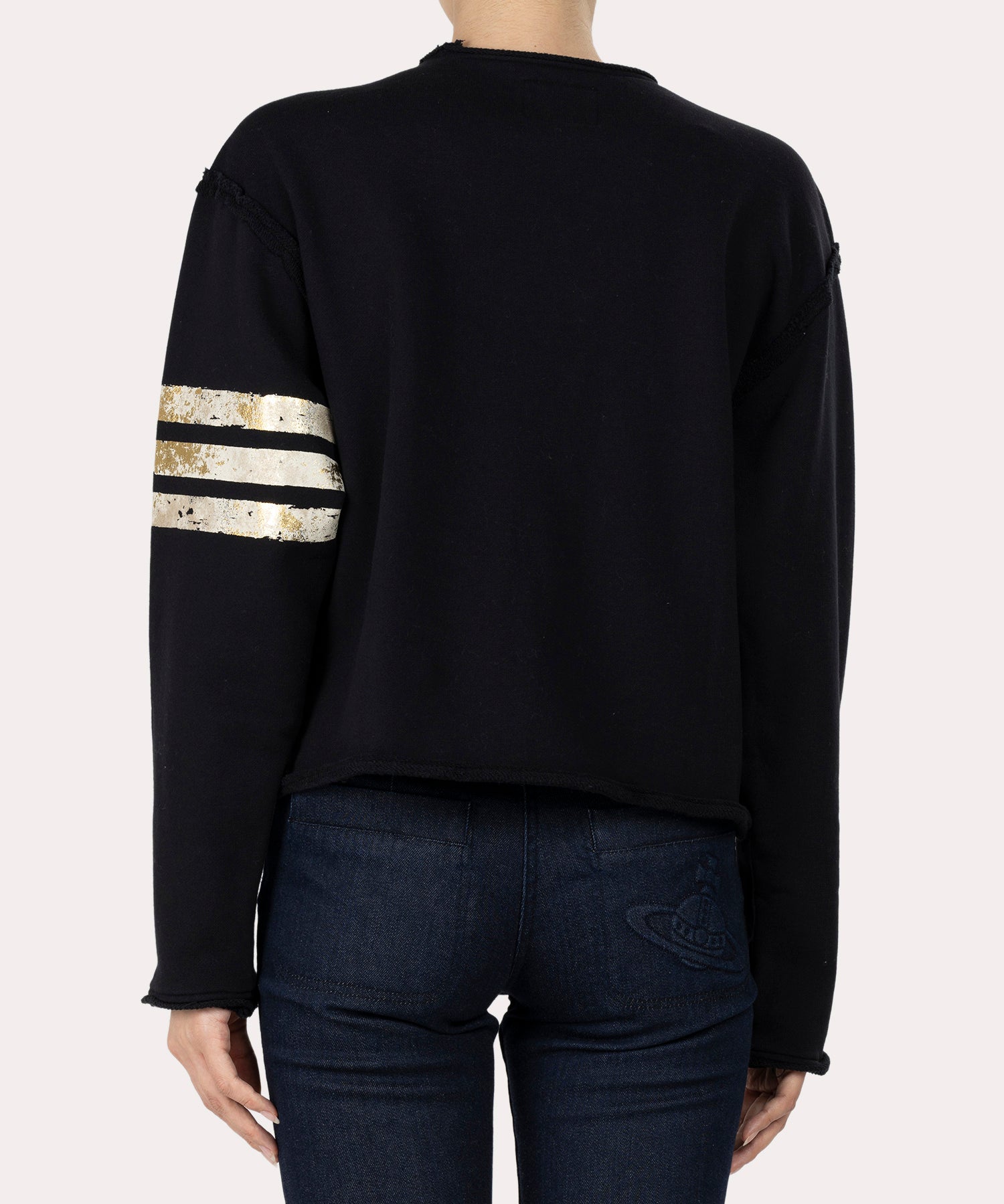 【Vivienne Westwood】ロングスリーブトップス38号 VARSITY ORB＆STRIPES ローエッジトップ(ブラック)（レディース