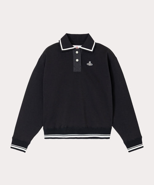 オーガニックBD裏毛 ポロ衿トップ(ブラック)（レディース