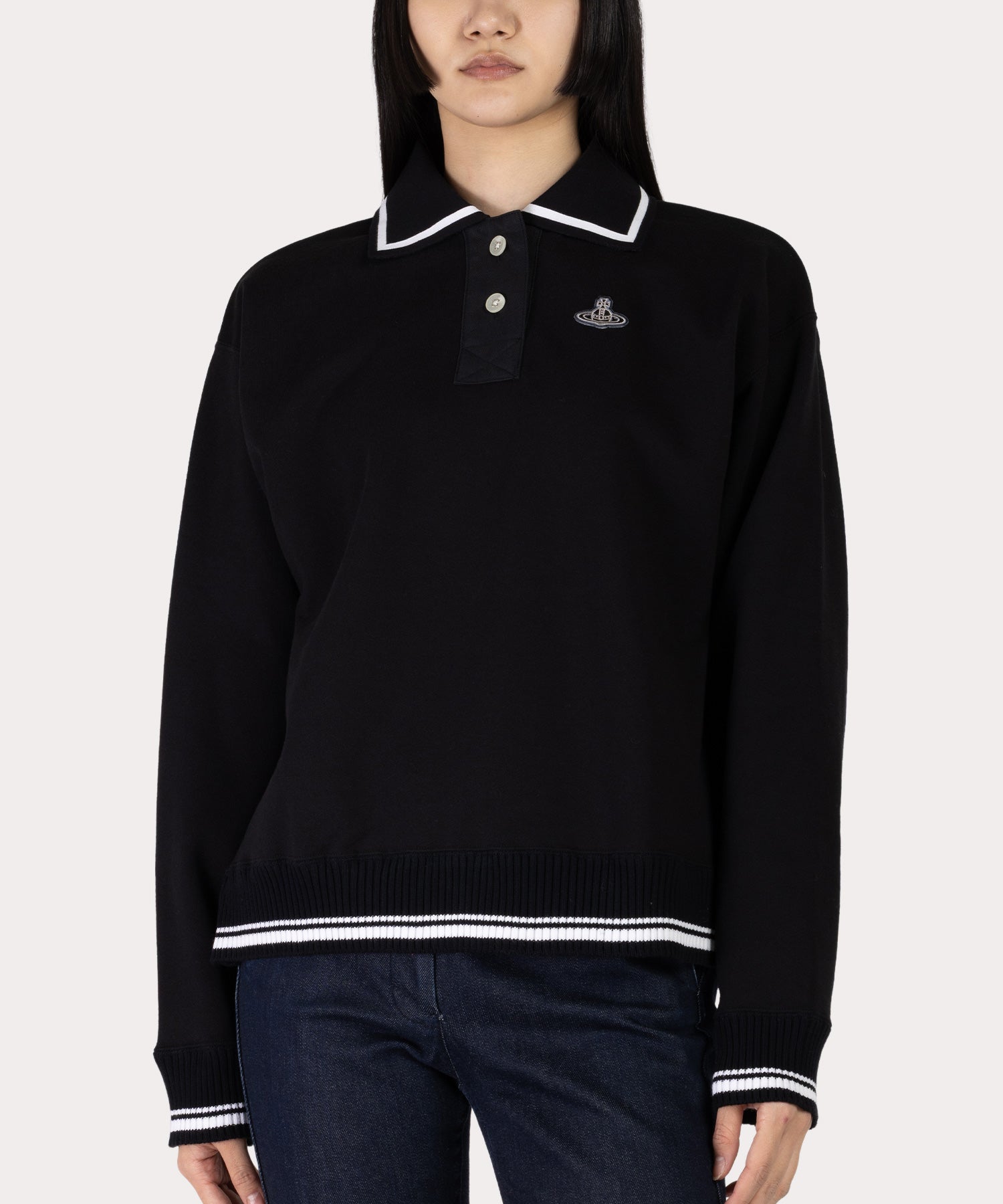 オーガニックBD裏毛 ポロ衿トップ(ブラック)（レディース