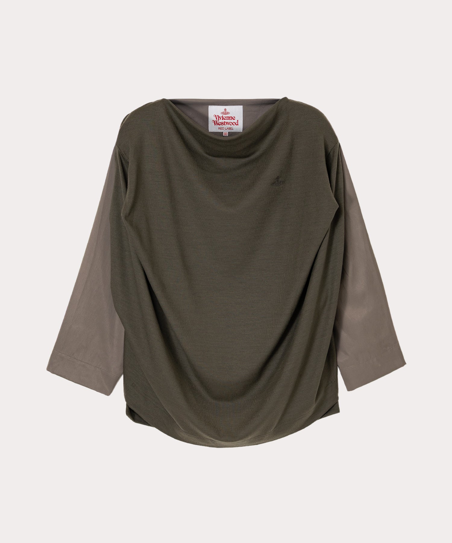 ウォッシャブルウールジャージー サテンブロッキングトップ(グリーン