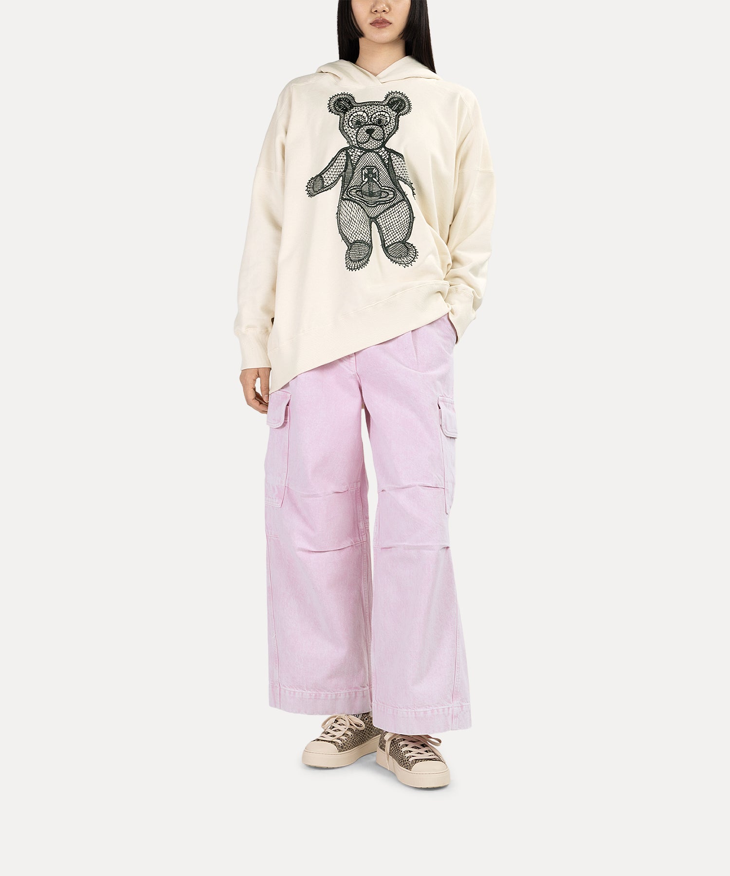 LACE TEDDYチュニックフーディー(オフホワイト)（レディース