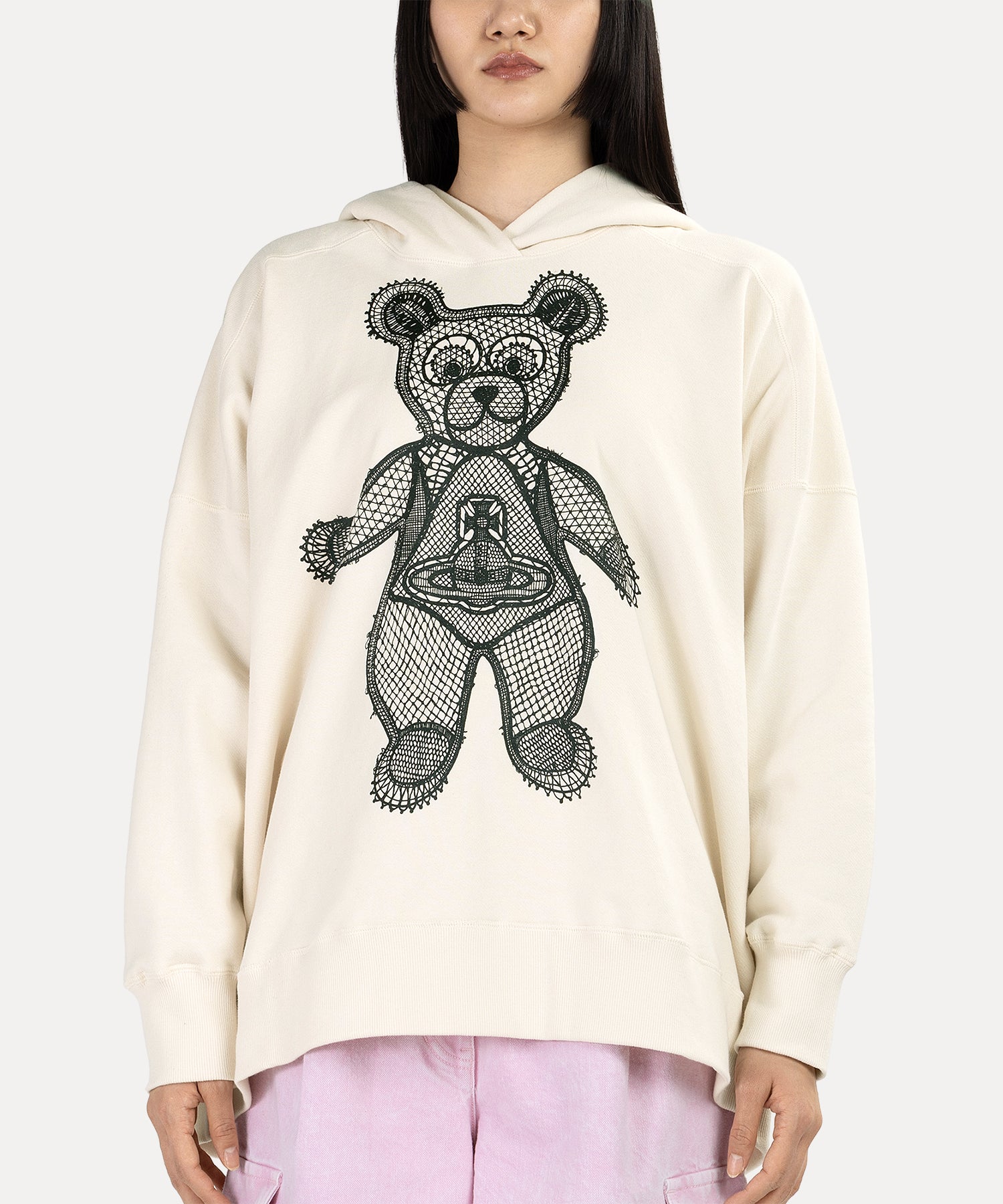 LACE TEDDYチュニックフーディー(オフホワイト)（レディース