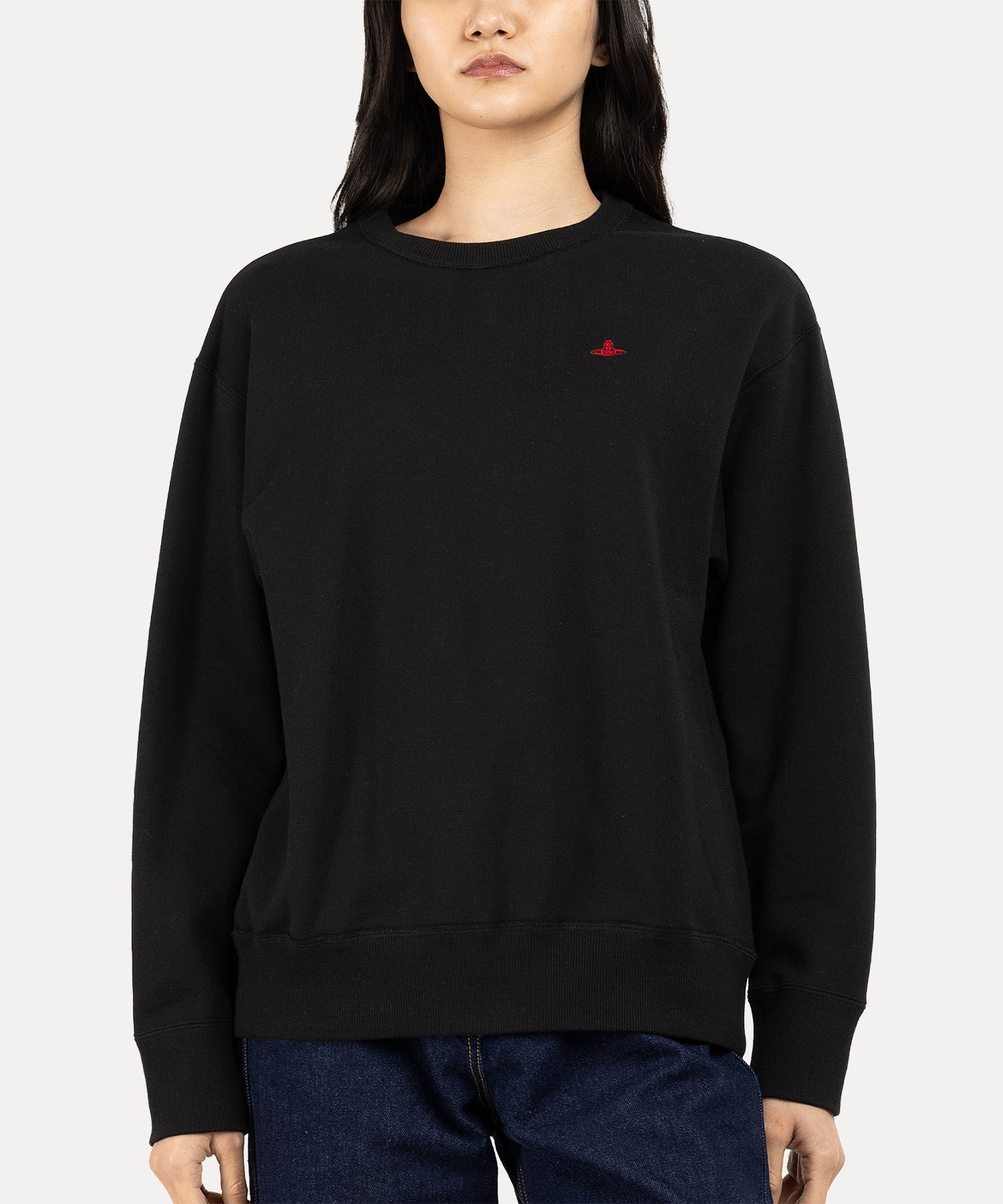 裏毛クルーネック スウェットシャツ(ブラック)（レディース