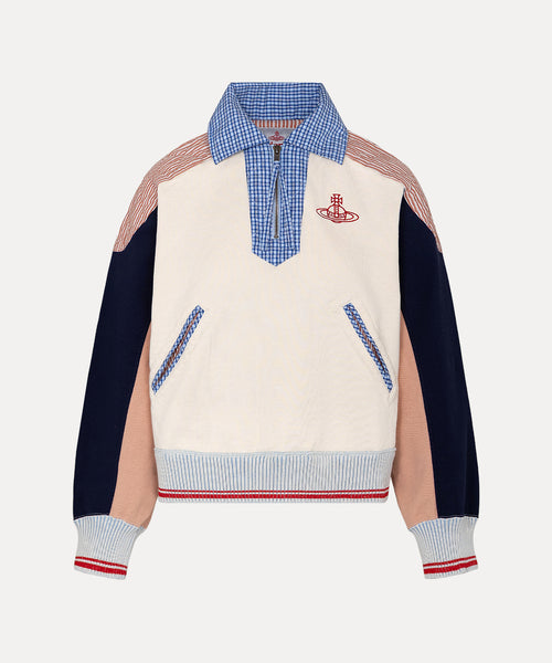 マルチカラーブロッキング 裏毛ハーフジップトップ(ホワイト