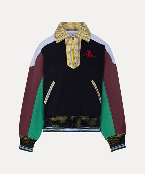 マルチカラーブロッキング 裏毛ハーフジップトップ(ブラック