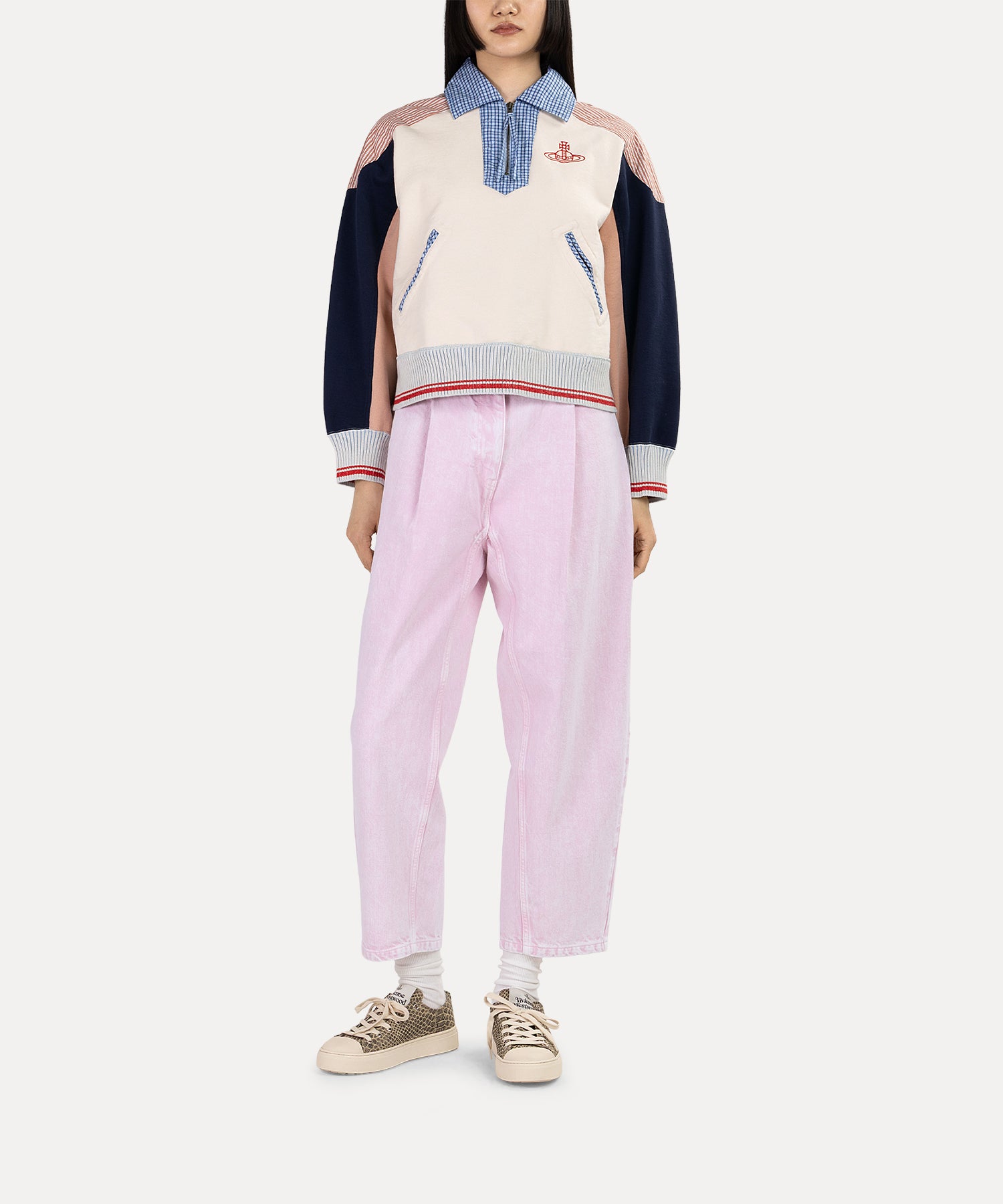 マルチカラーブロッキング 裏毛ハーフジップトップ(ホワイト