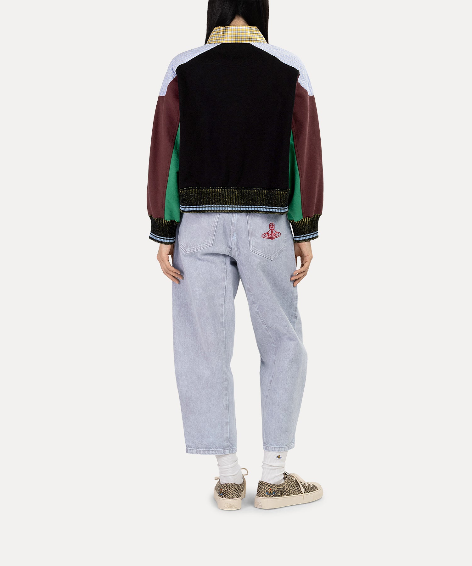 マルチカラーブロッキング 裏毛ハーフジップトップ(ブラック