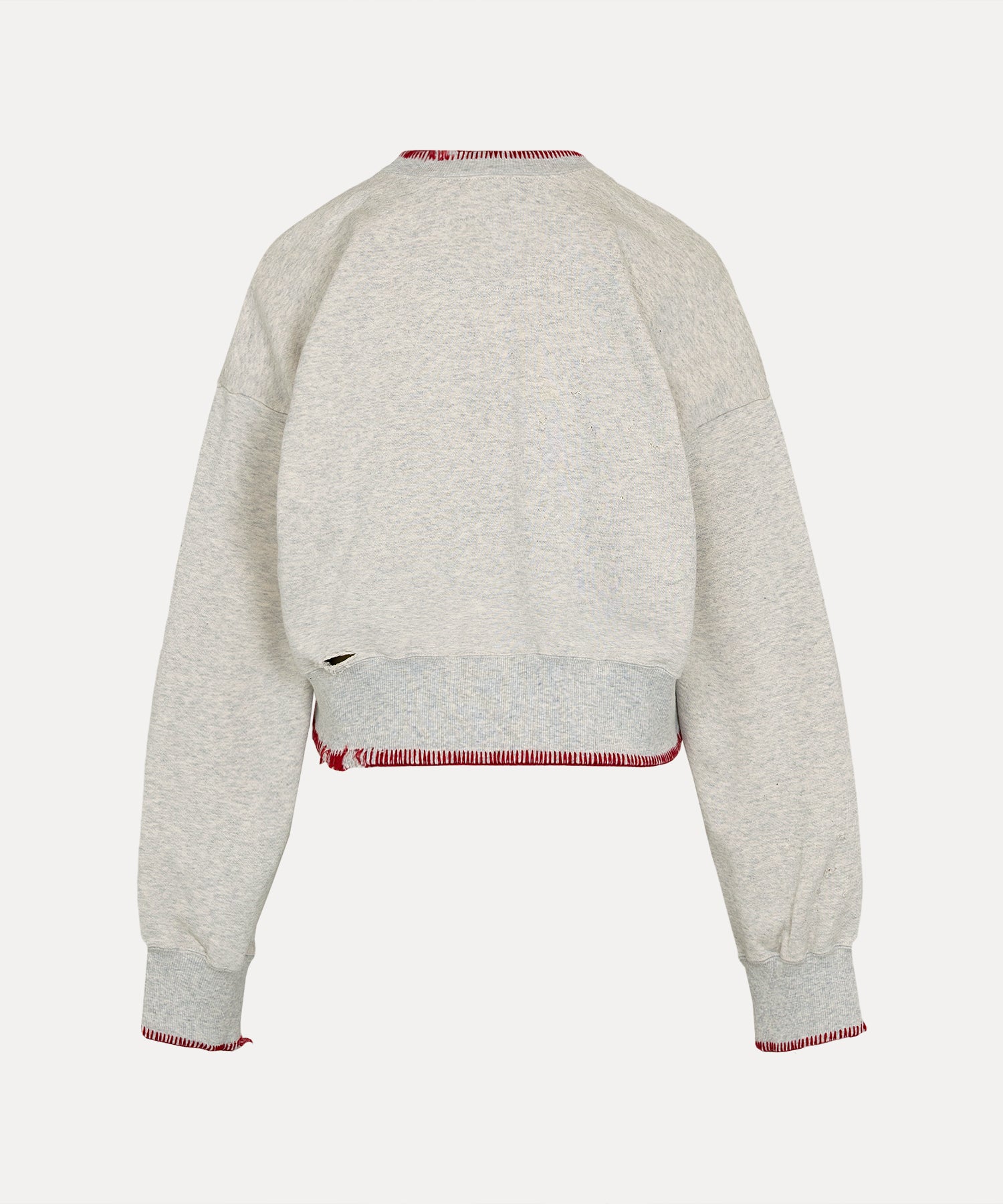 ブランケットステッチ裏毛 ブロークン加工トップ(ライトグレー