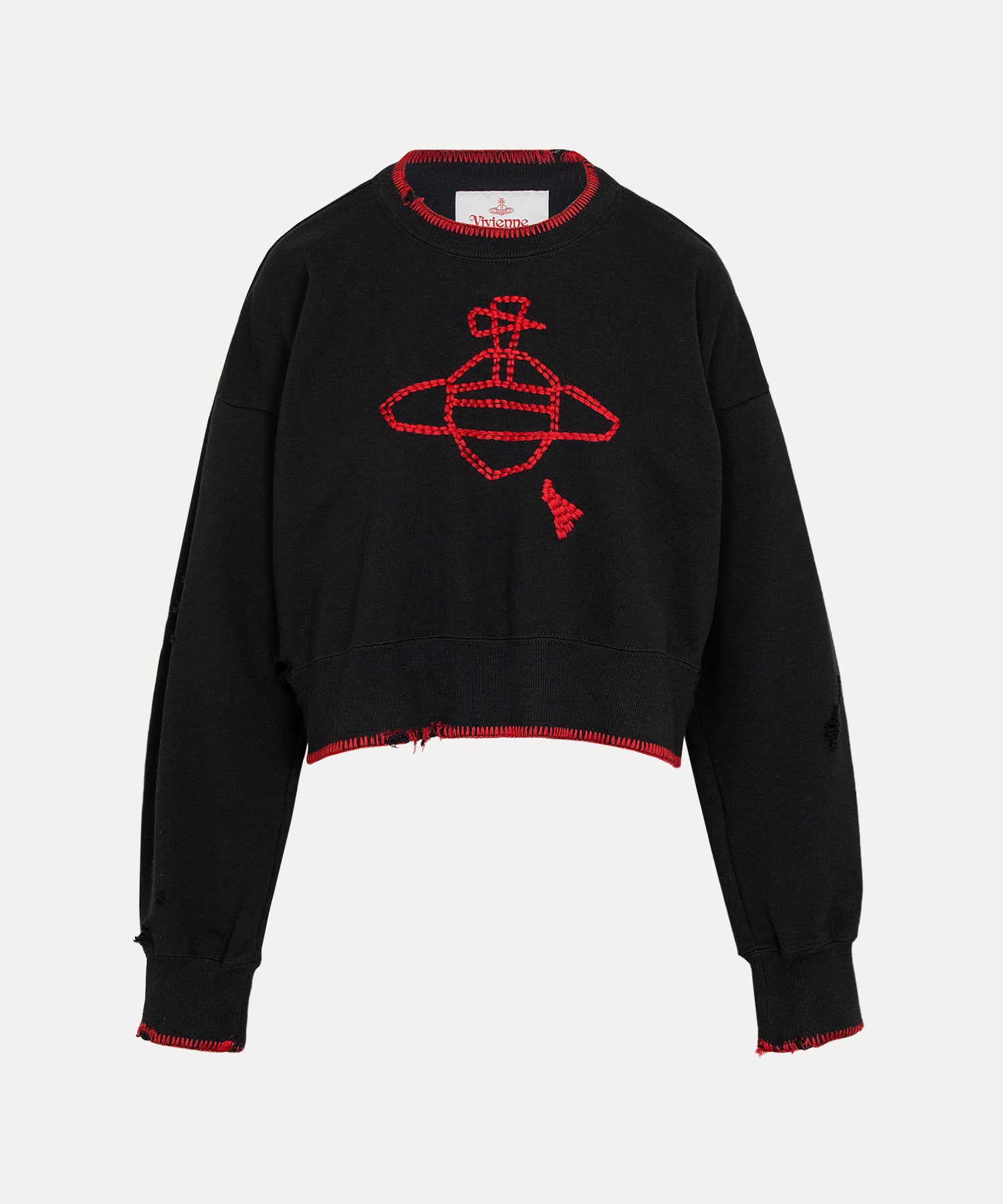 ブランケットステッチ裏毛 ブロークン加工トップ(ブラック