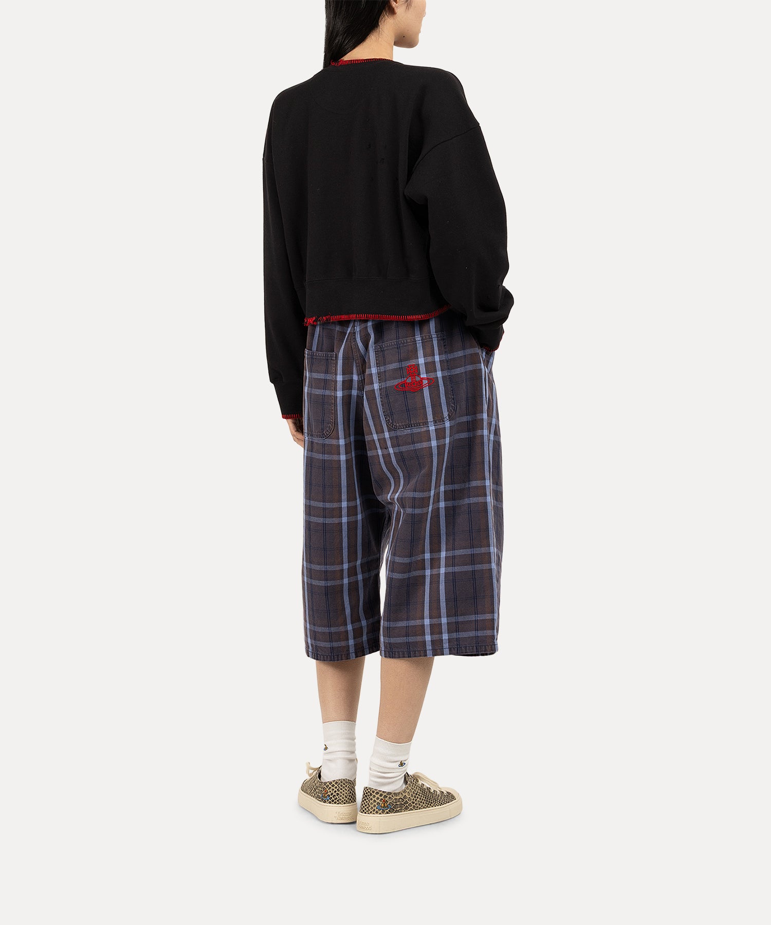 ブランケットステッチ裏毛 ブロークン加工トップ(ブラック