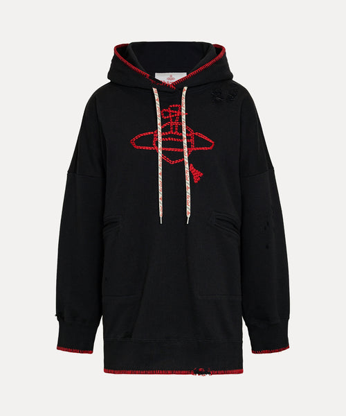 ブランケットステッチ裏毛 ブロークン加工フーディー(ブラック