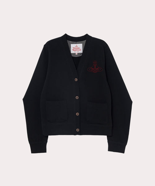 【Vivienne westwood】美品オーブブラックカーディガンイタリア製 ストライプ ORB PATCH Vネックカーディガン(ブラック