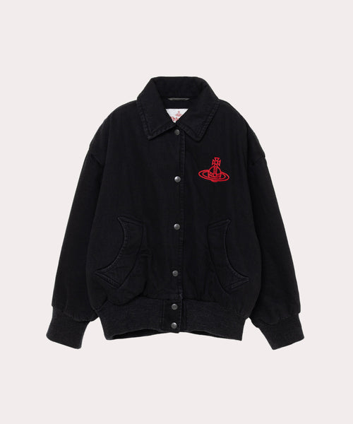 バイオウォッシュデニム 中綿ブルゾン(ブラック)（レディース