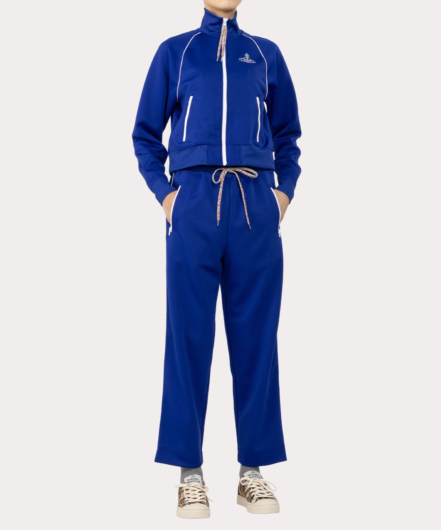 【インポートモデル☆刺繍ロゴ】ヴィヴィアンウエストウッド ダブルジップジャケット リサイクルポリエステル トラックジャケット(ブルー系)（レディース