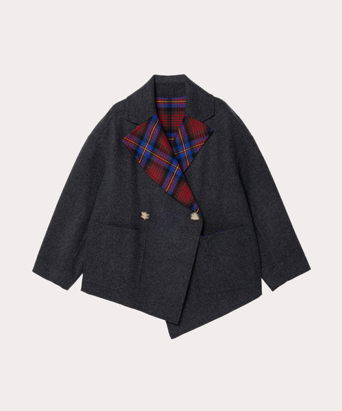TARTAN CHECKリバー アシンメトリージャケットコート(グレー系
