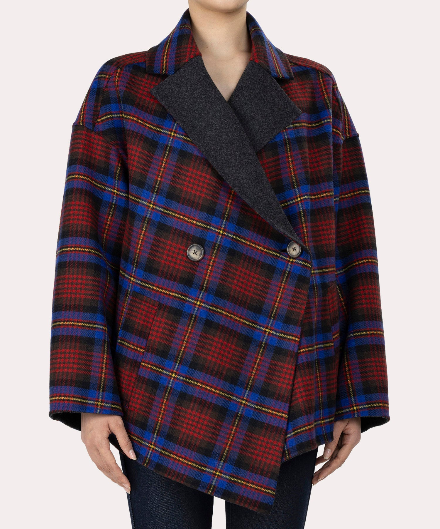 TARTAN CHECKリバー アシンメトリージャケットコート(グレー系