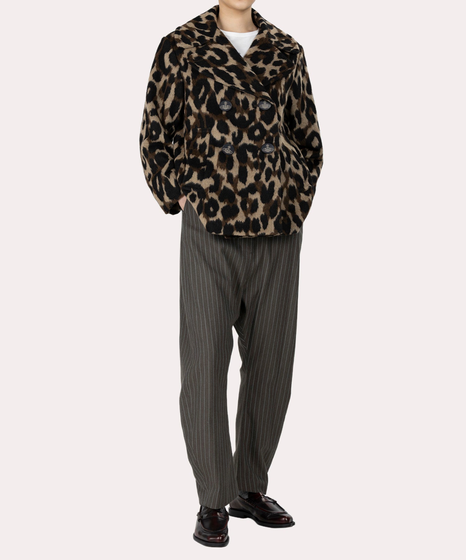 レオパードジャカード ピーコート(ブラウン系)（レディース