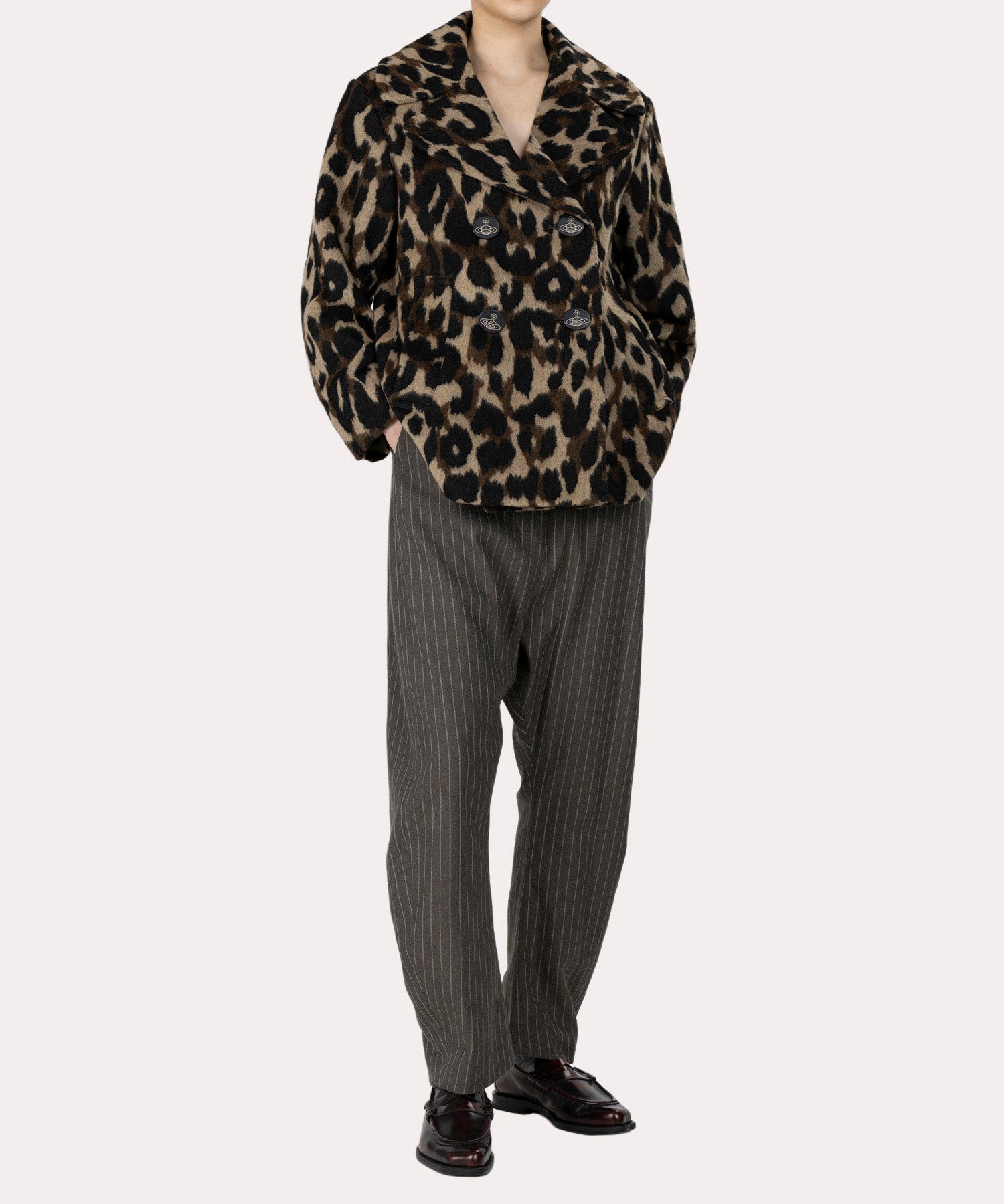 レオパードジャカード ピーコート(ブラウン系)（レディース