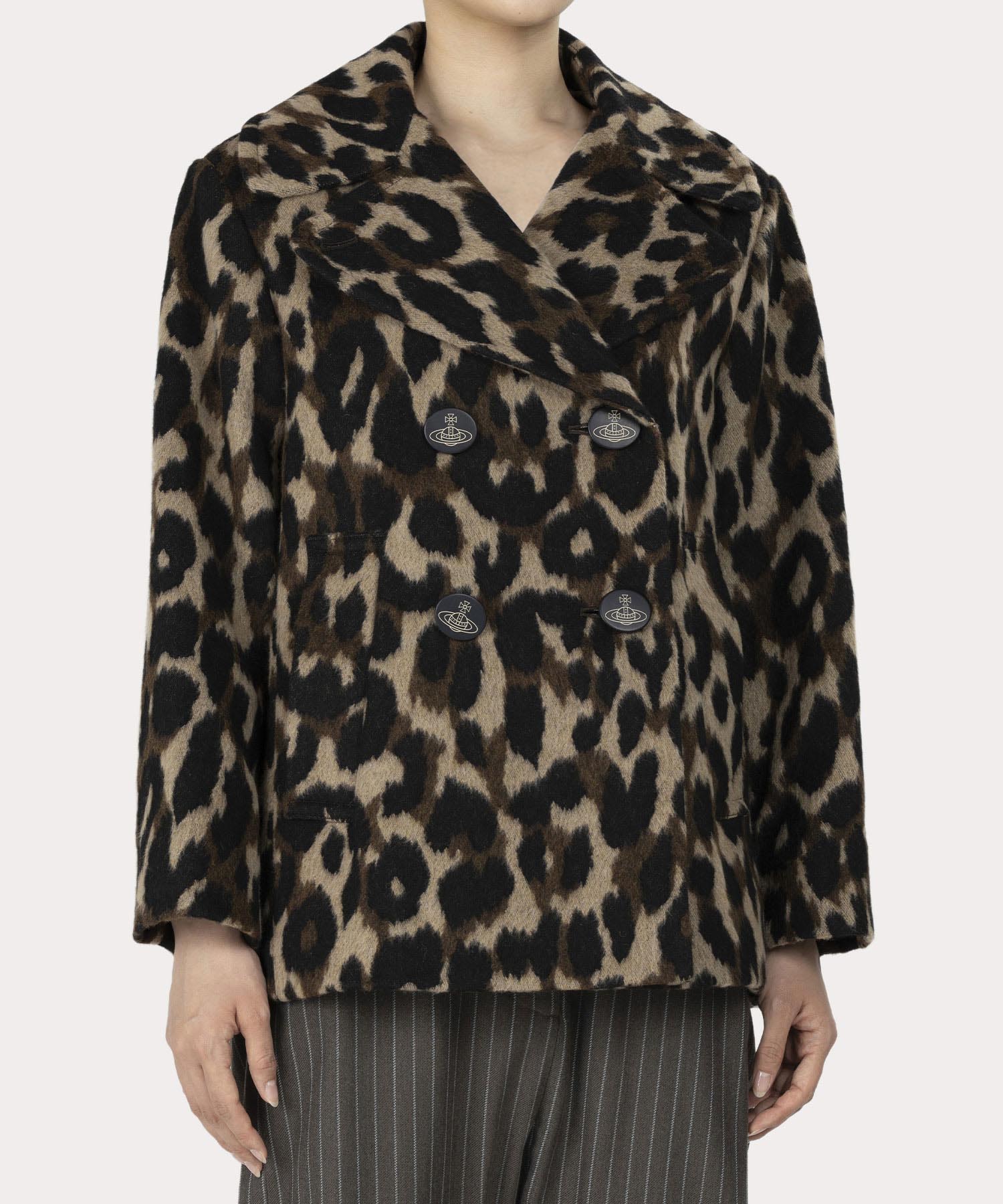 レオパードジャカード ピーコート(ブラウン系)（レディース