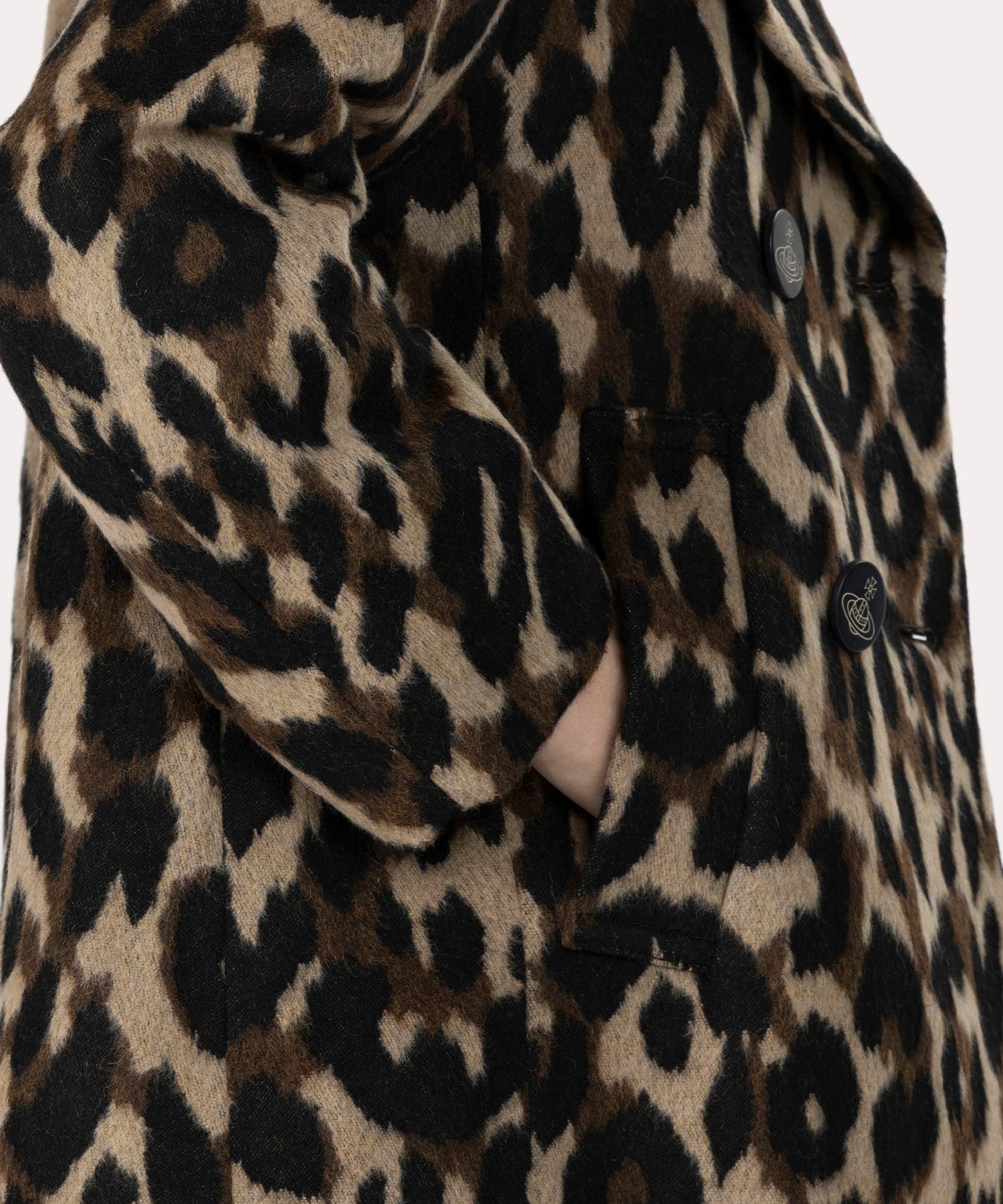 レオパードジャカード ピーコート(ブラウン系)（レディース