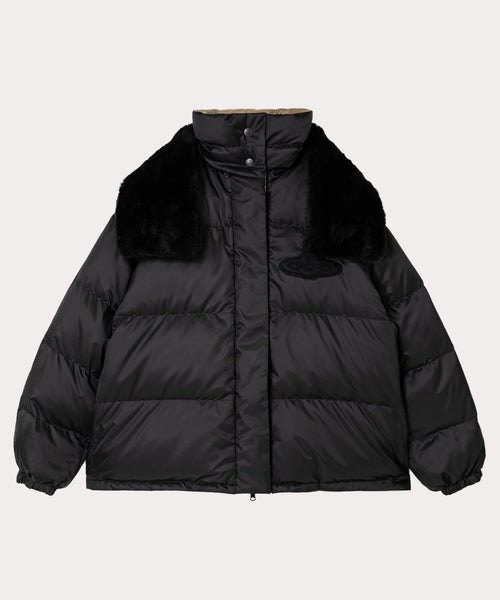 ポリエステルタフタ ファー付きリバーシブルダウン(ブラック