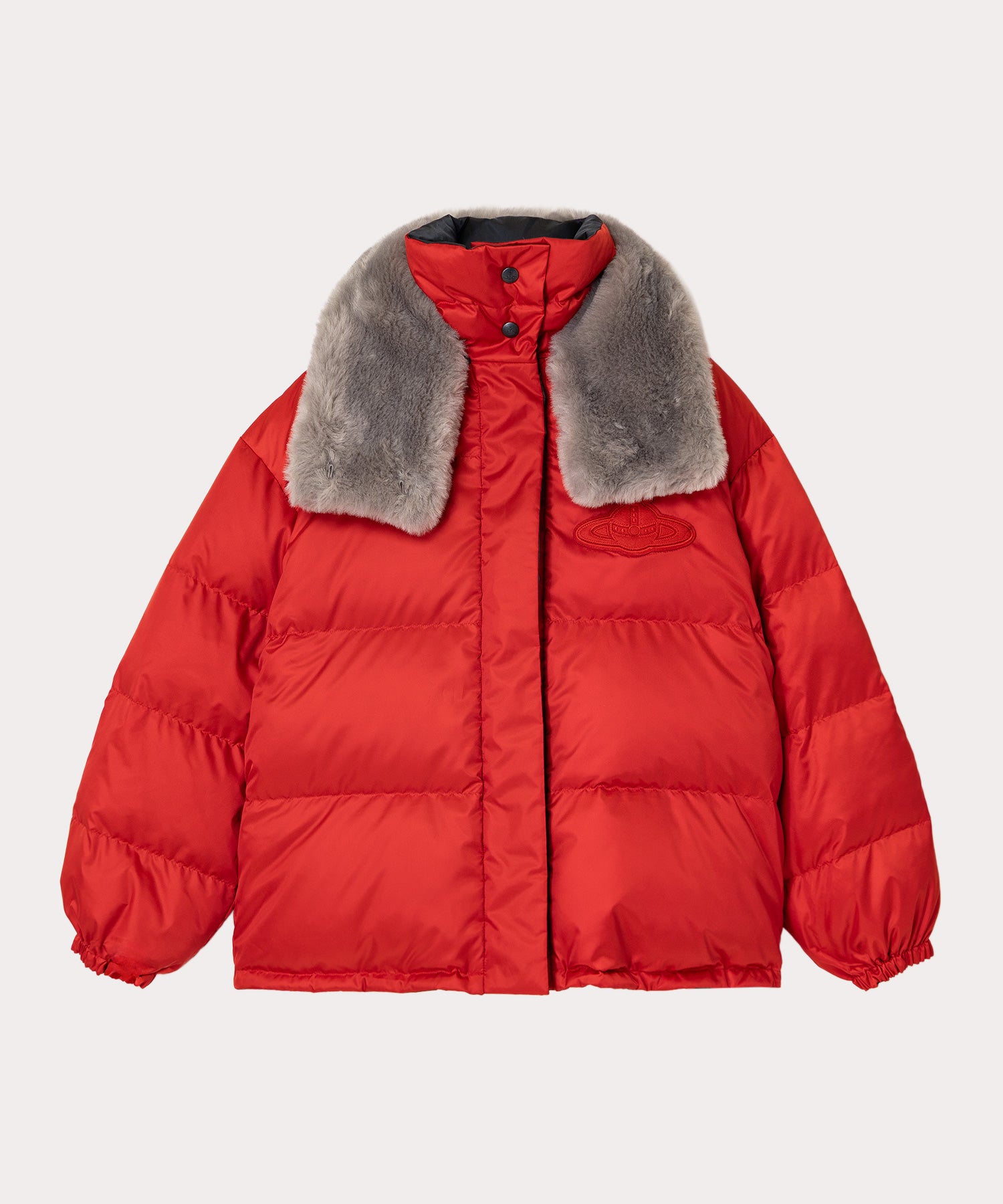 ポリエステルタフタ ファー付きリバーシブルダウン(レッド