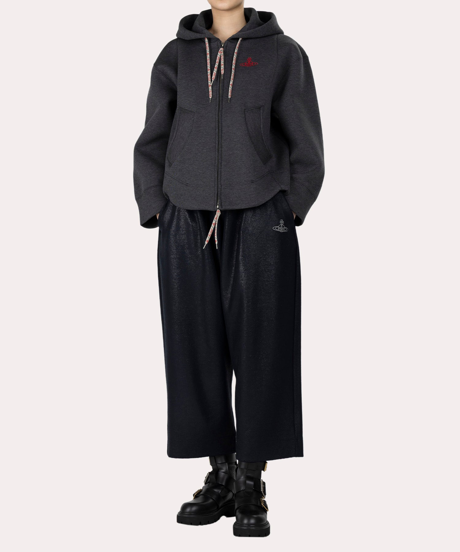 ヘビーダンボール ラウンドヘムジップフーディー(グレー)（レディース