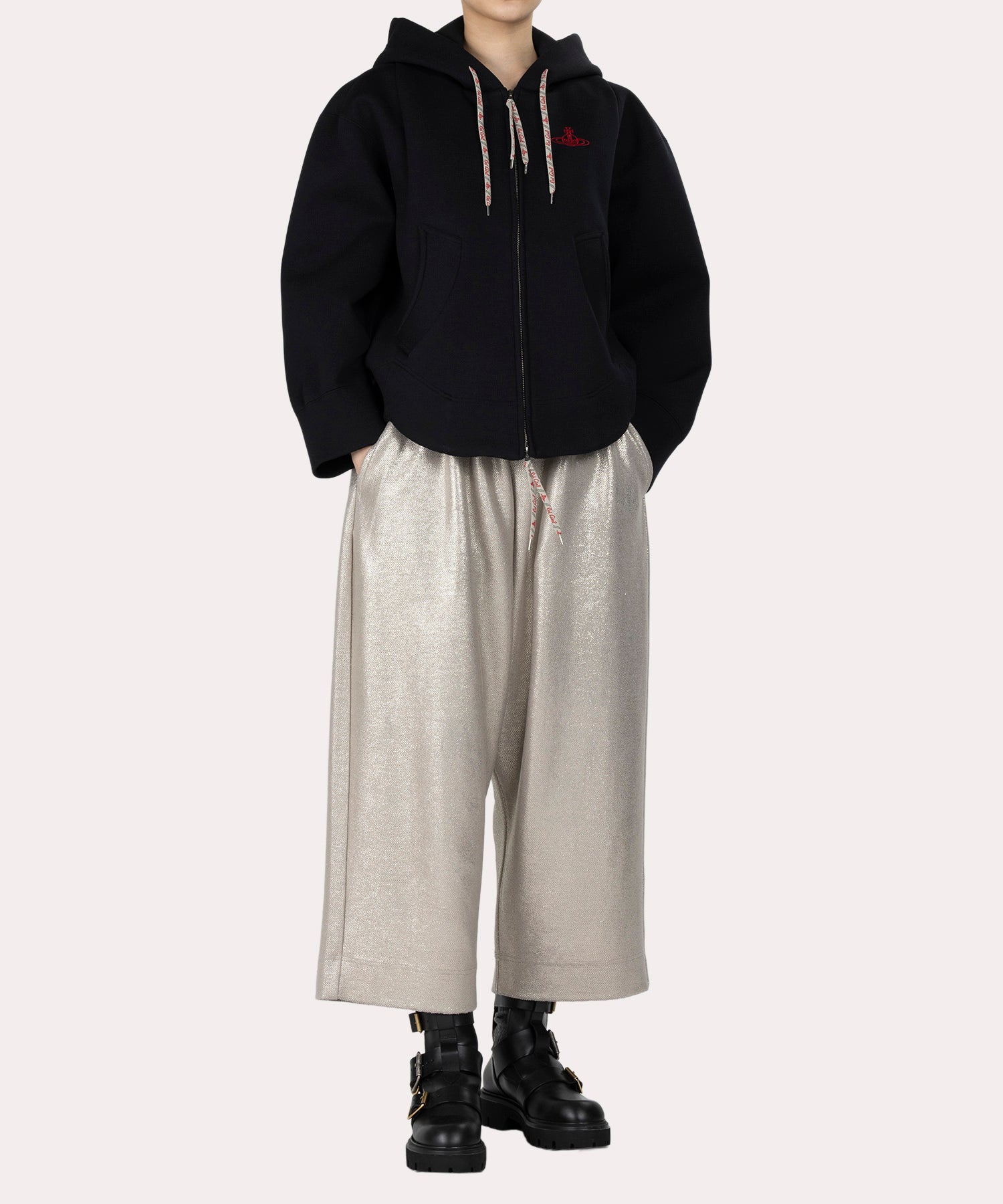 ヘビーダンボール ラウンドヘムジップフーディー(ブラック