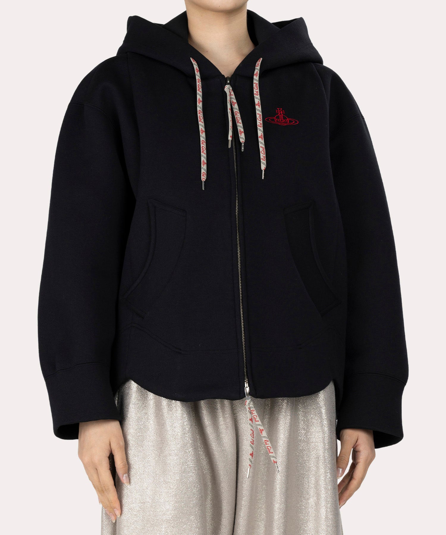 ヘビーダンボール ラウンドヘムジップフーディー(ブラック