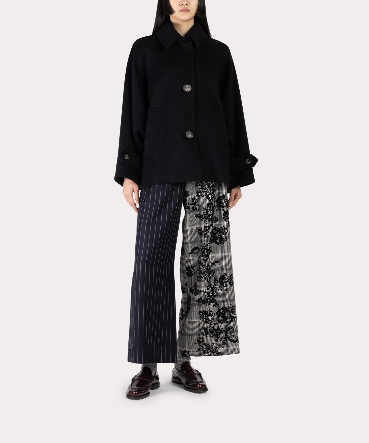 ウールメルトン バットウィングショートコート(ブラック)（レディース