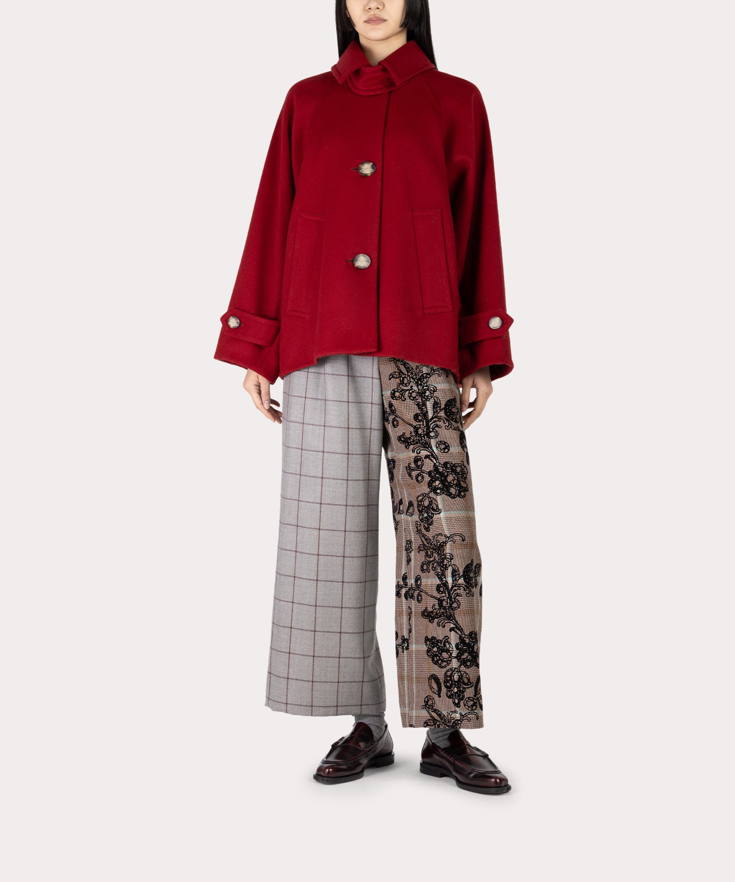 ウールメルトン バットウィングショートコート(レッド)（レディース