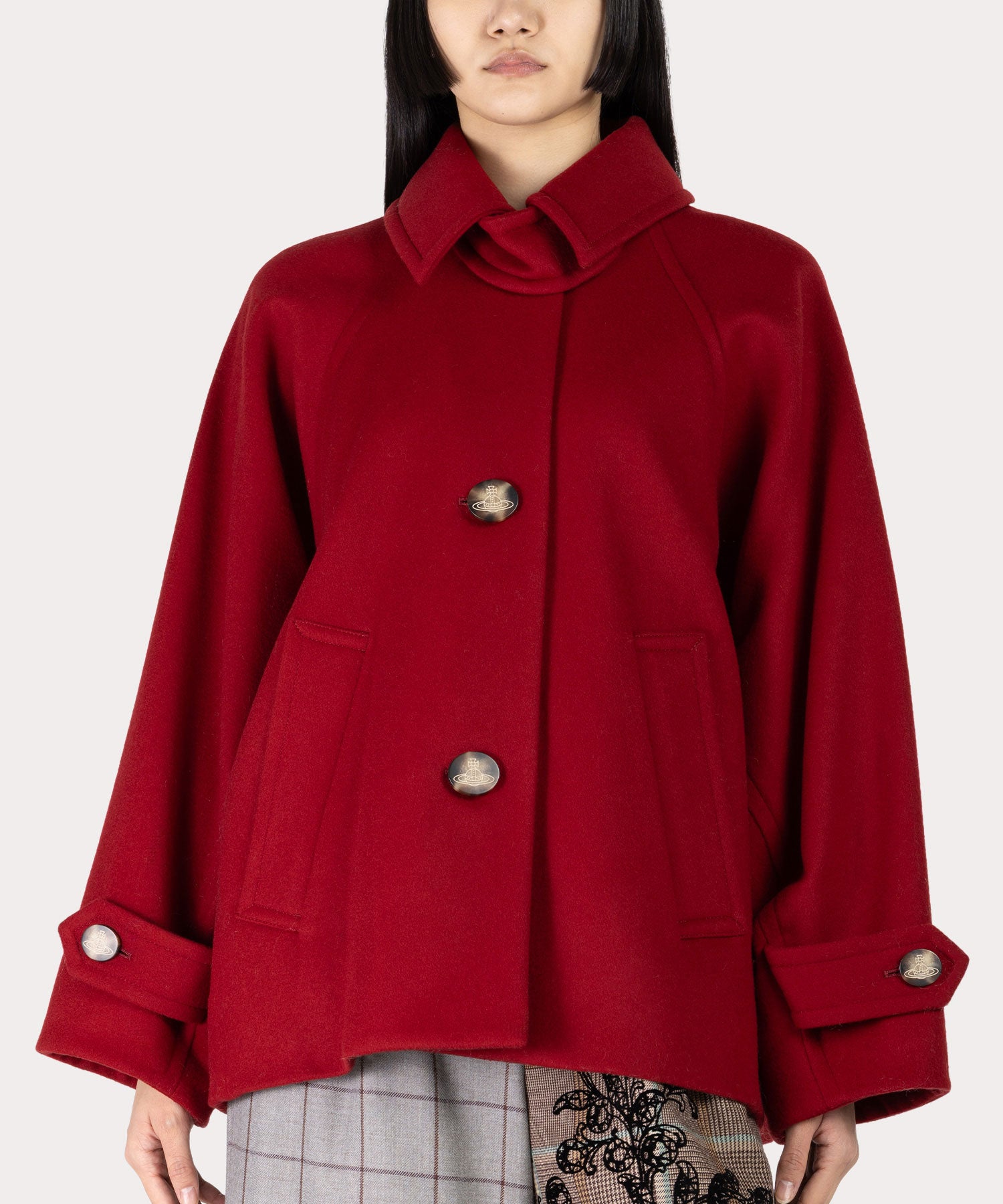 ウールメルトン バットウィングショートコート(レッド)（レディース
