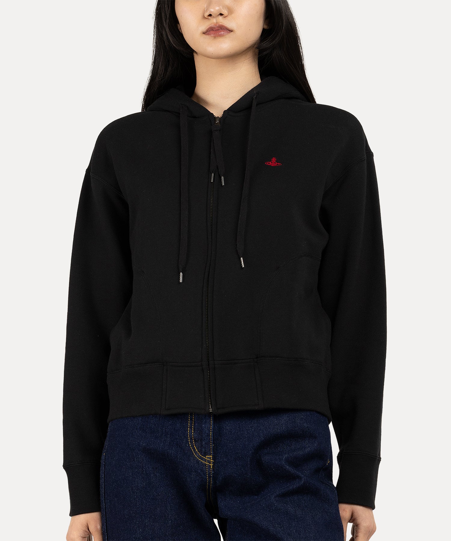 コットン裏毛 ジップフーディー(ブラック)（レディース）（1612461001