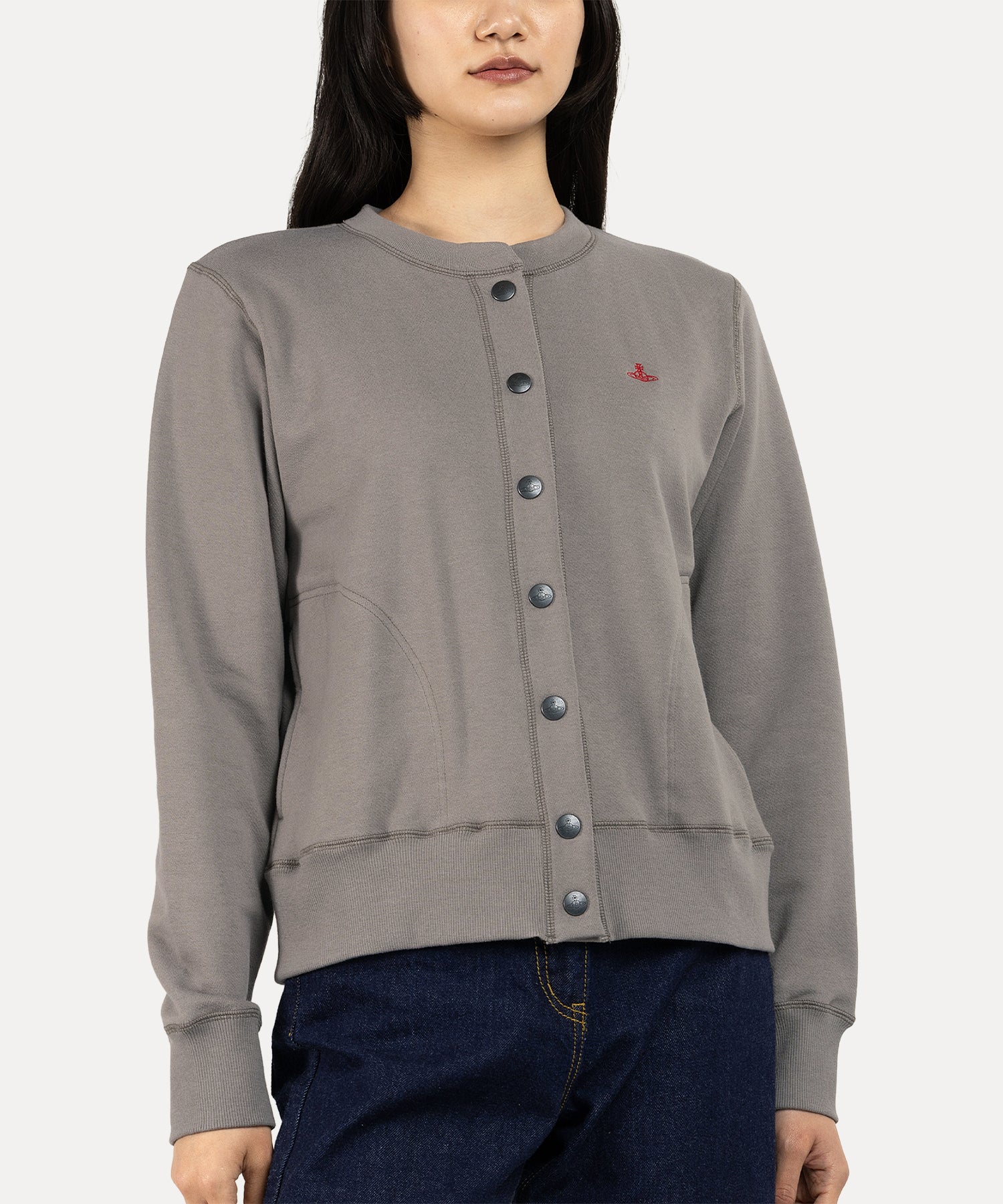 コットン裏毛 スナップカーディガン(グレー)（レディース
