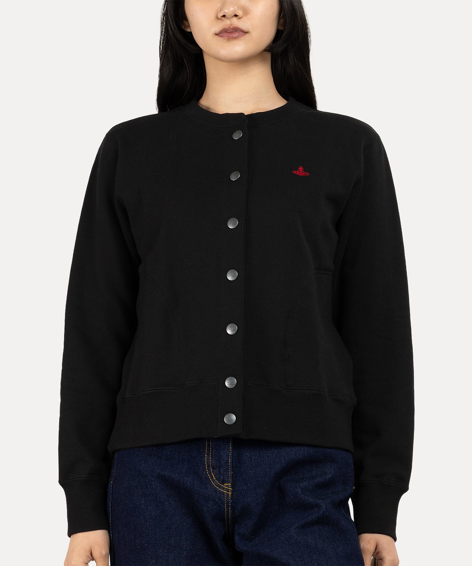コットン裏毛 スナップカーディガン(ブラック)（レディース