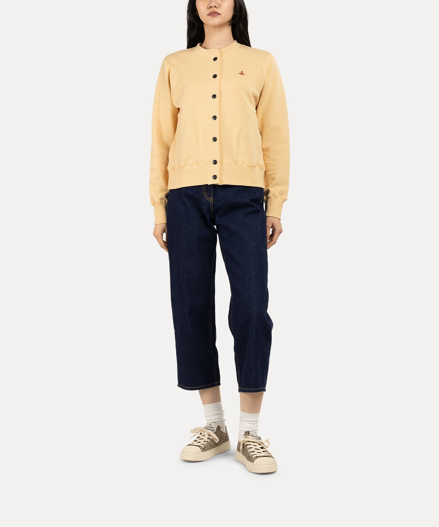 コットン裏毛 スナップカーディガン(イエロー)（レディース