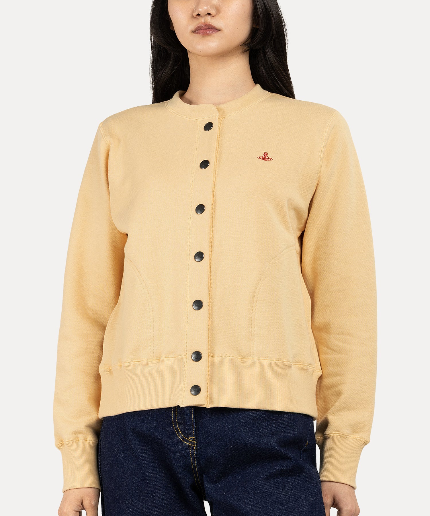 コットン裏毛 スナップカーディガン(イエロー)（レディース