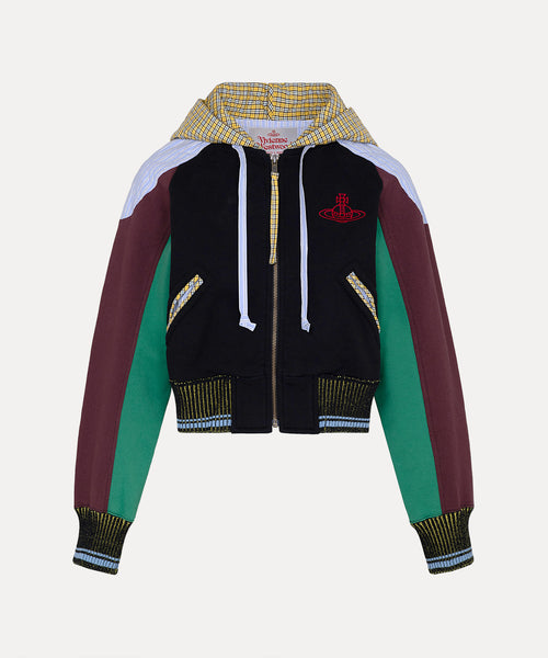 マルチカラーブロッキング 裏毛ジップフーディー(ブラック