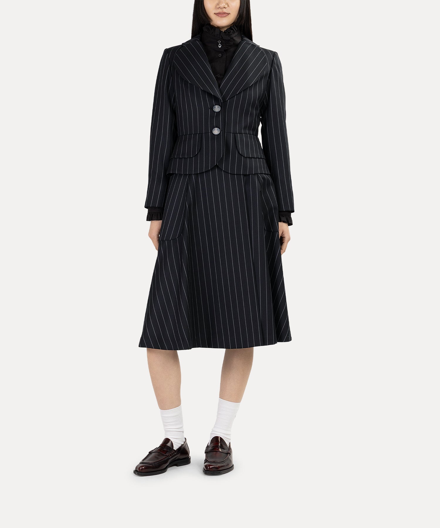 【美品☆高級モデル☆本場ツイード☆牛革使用】ヴィヴィアン ウールジャケット ウールギャバ ラブジャケット(ブラック)（レディース）（1612461004