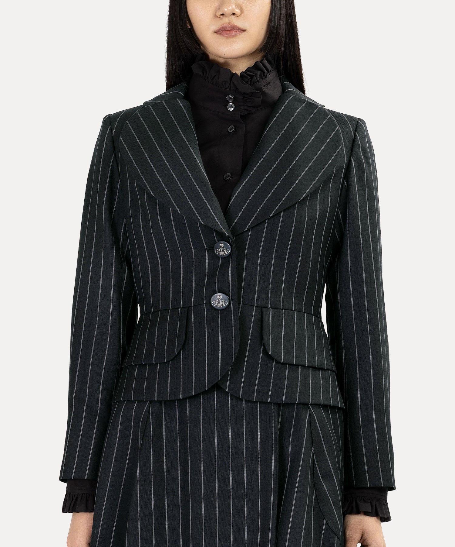 【美品☆高級モデル☆本場ツイード☆牛革使用】ヴィヴィアン ウールジャケット ウールギャバ ラブジャケット(ブラック)（レディース）（1612461004