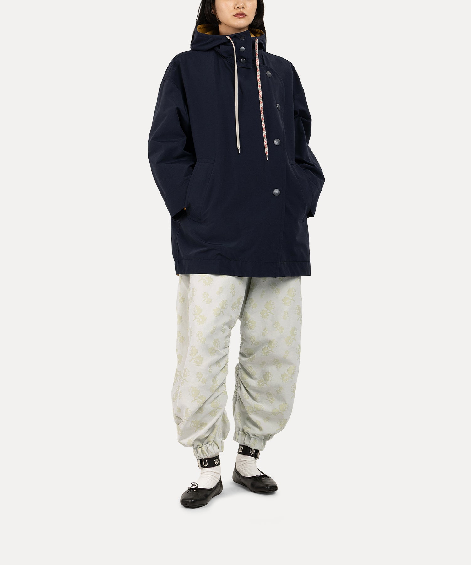 ナイロンコットン クロス リバーシブルコート(ネイビー)（レディース