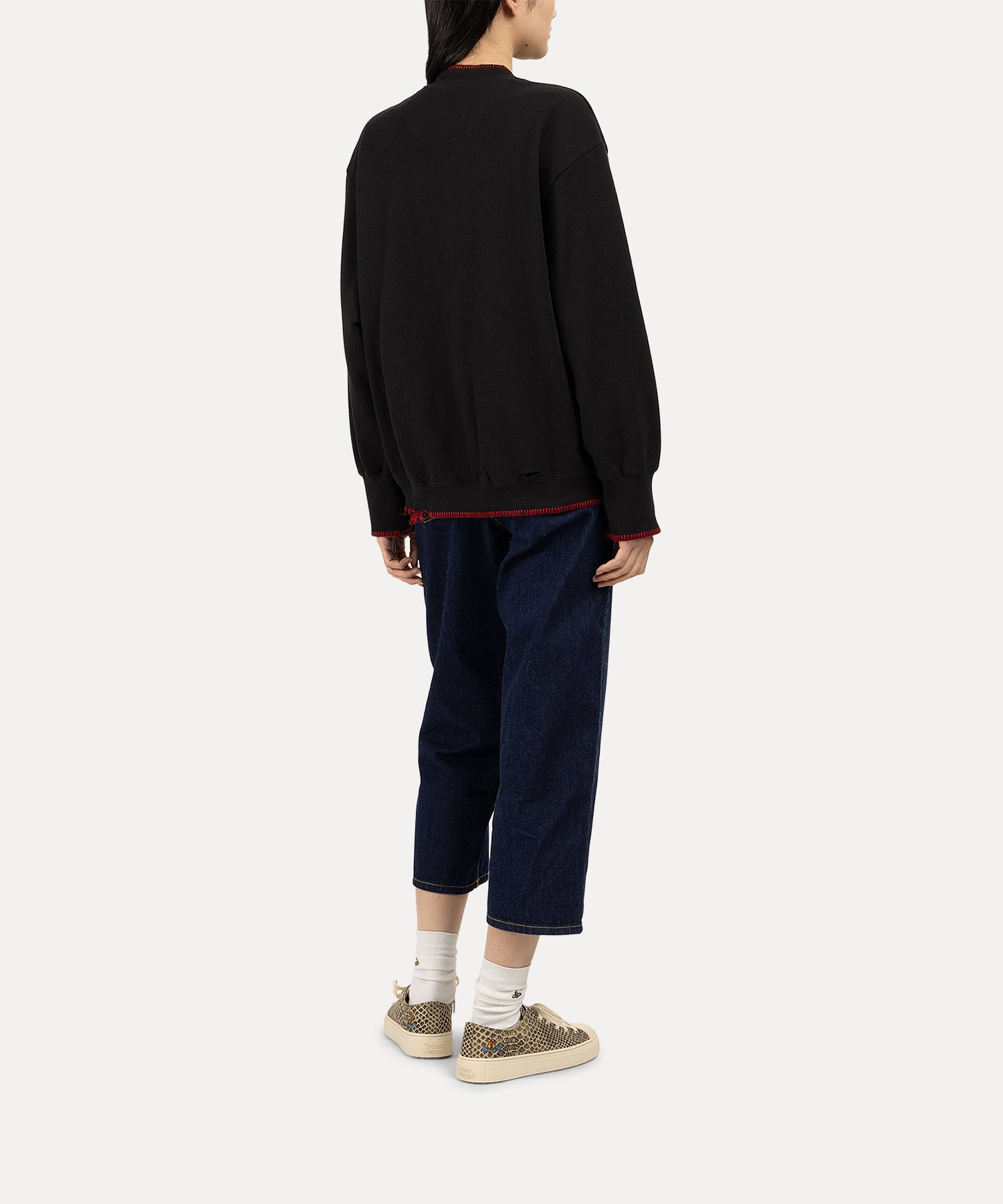 ブランケットステッチ裏毛 ブロークン加工Vネックカーディガン