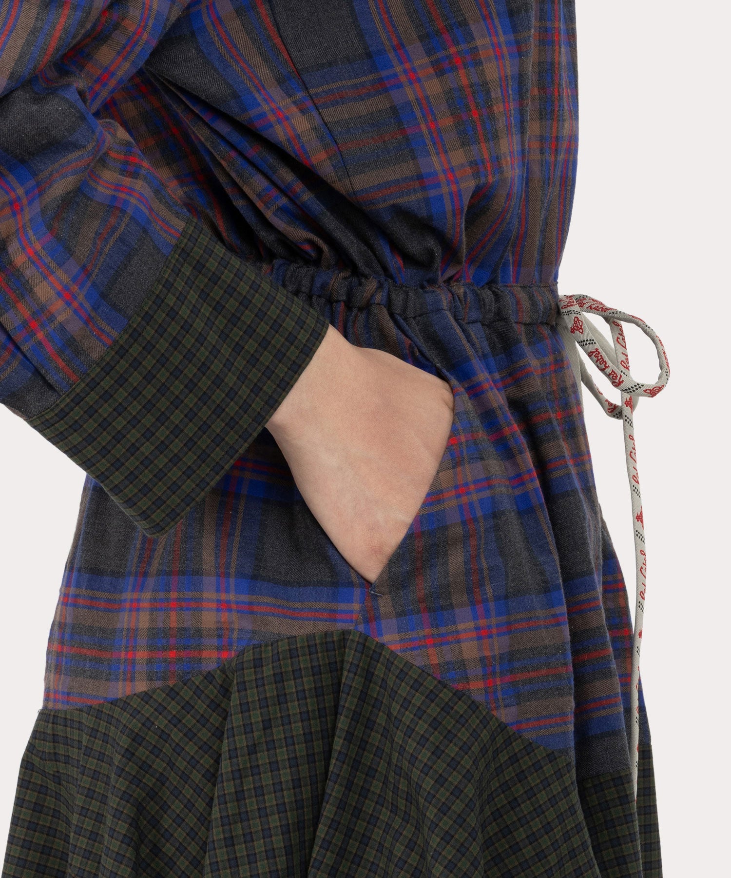 チェックブロッキング ワンピース(グレー系)（レディース