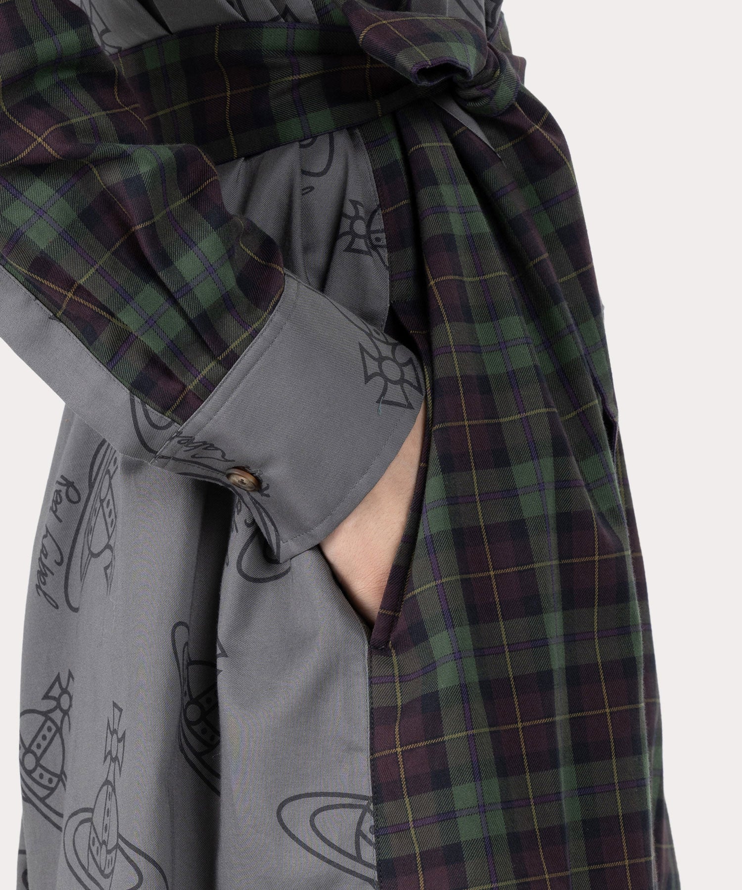 コットン ビエラチェックビブシャツ ロングドレス コットンビエラ ビブシャツロングワンピース(グリーン)（レディース