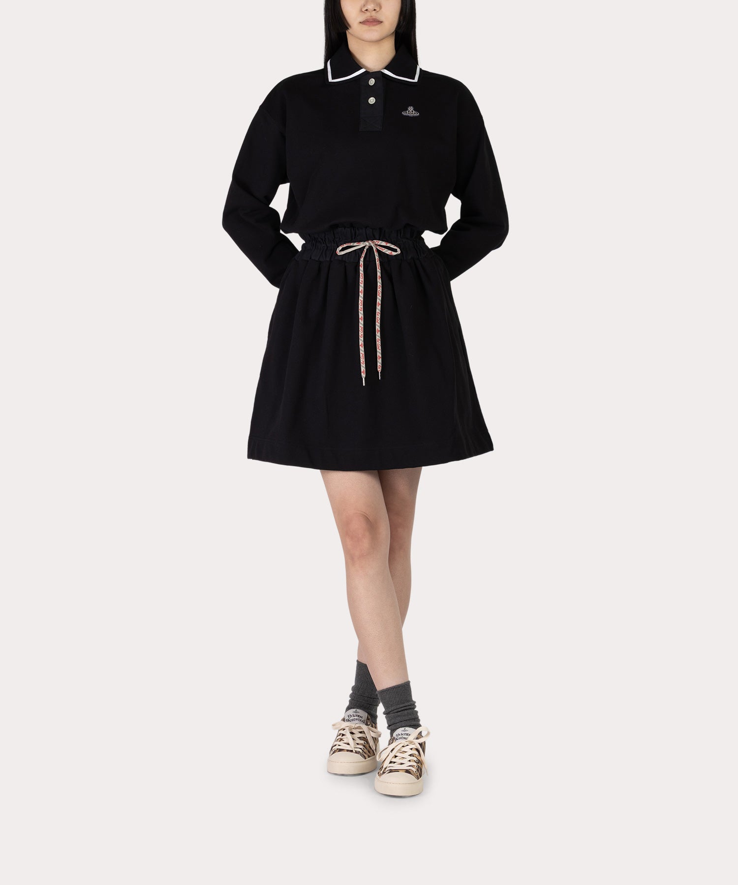 オーガニックBD裏毛 ポロ衿ワンピース(ブラック)（レディース